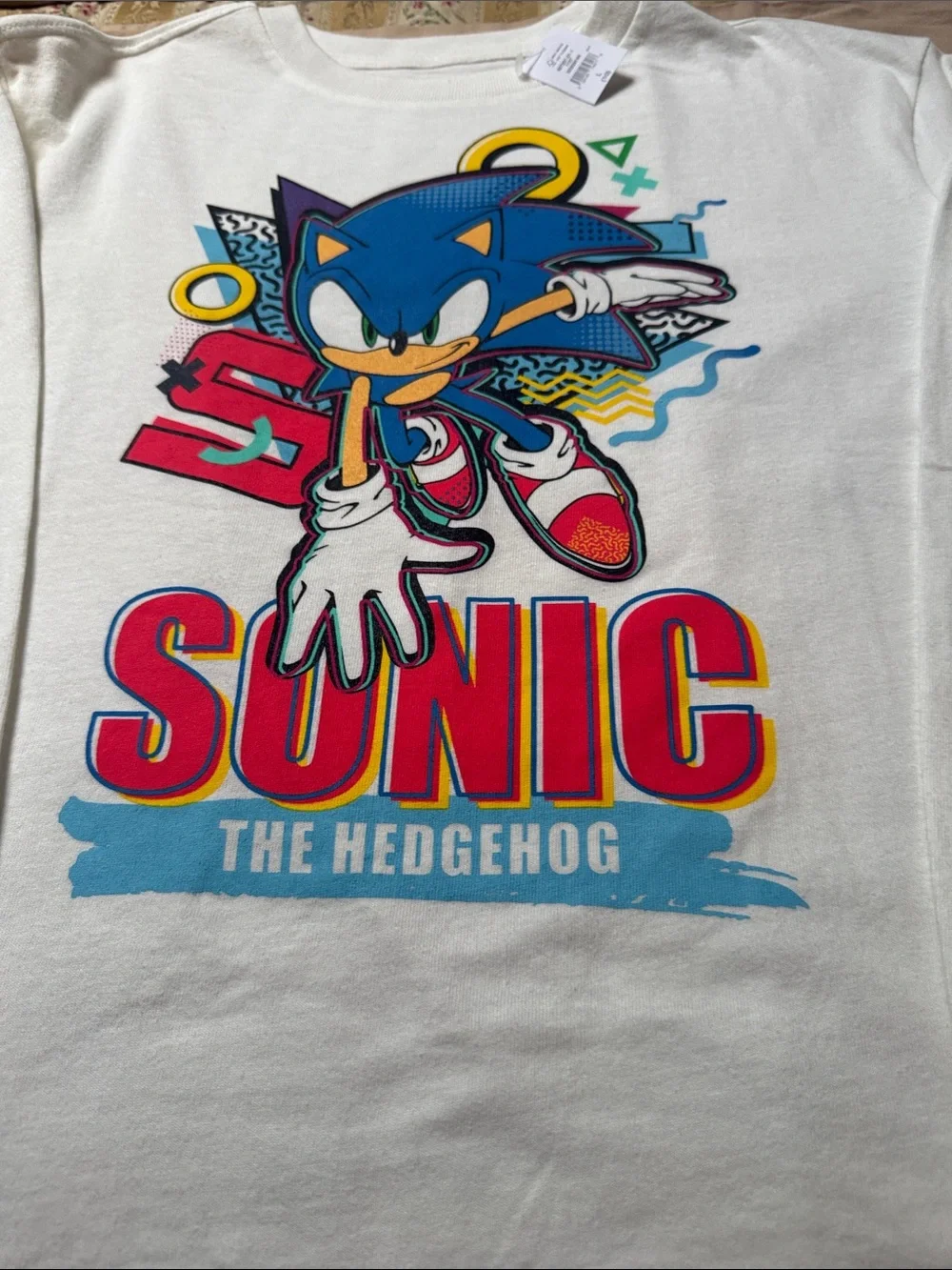 GAP White Sonic The Hedgehog Graphic Sweatshirt with Blue & Red Print
